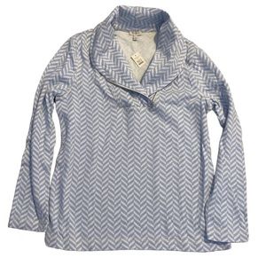 NWT TALBOTS Small Cowl Neck Top Long Sleeve Periwinkle & White